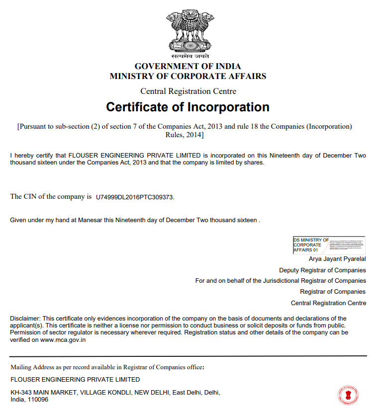 Certificate of Incorporation